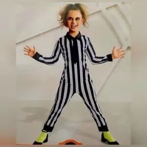Striped Black and White Kids Beetlejuice Inspired One Piece Jumpsuit-Medium